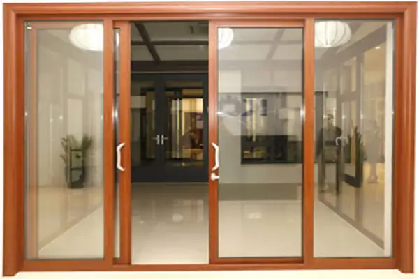 Cửa Nhôm Trượt Quay 3 Cánh Màu Vân Gỗ