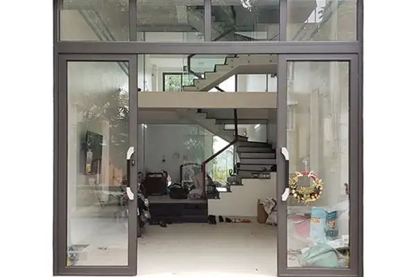 Cửa Nhôm Trượt Quay 4 Cánh Màu Nâu Cà Phê