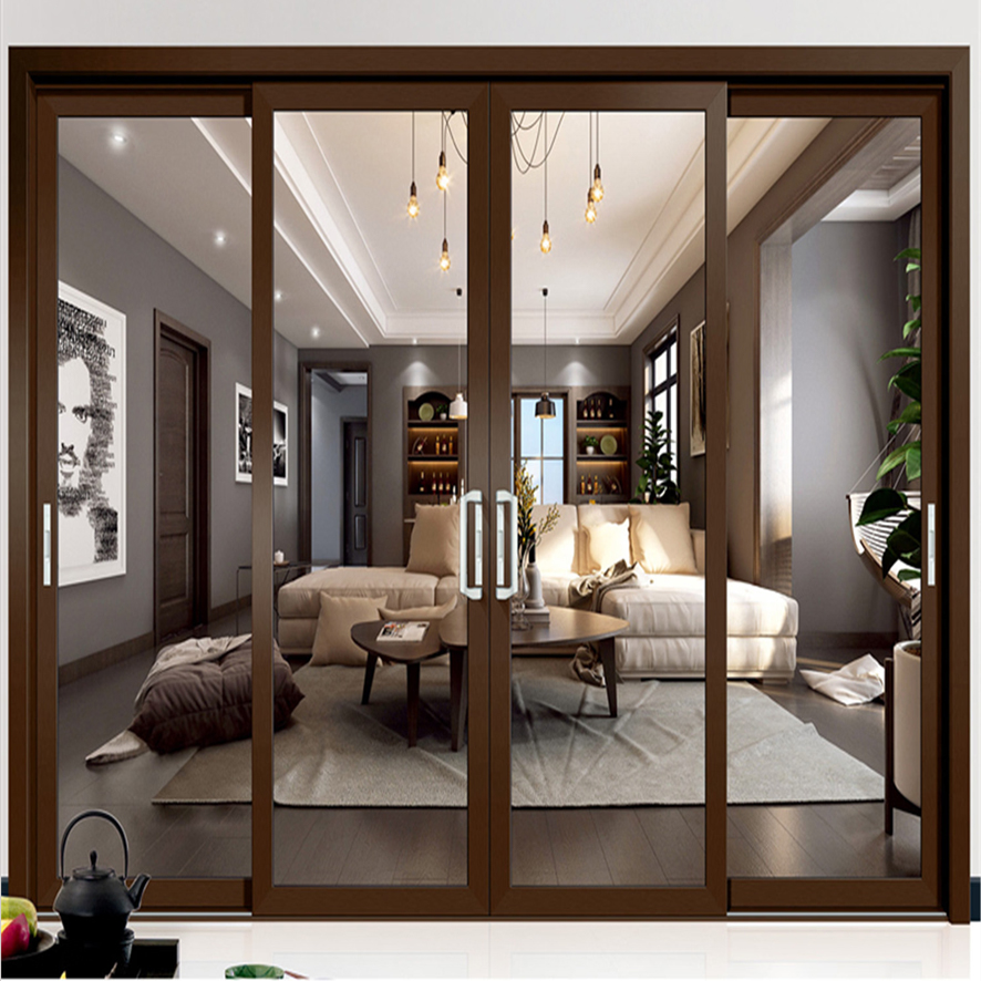 Cửa Nhôm Trượt Quay 4 Cánh Màu Nâu Cà Phê