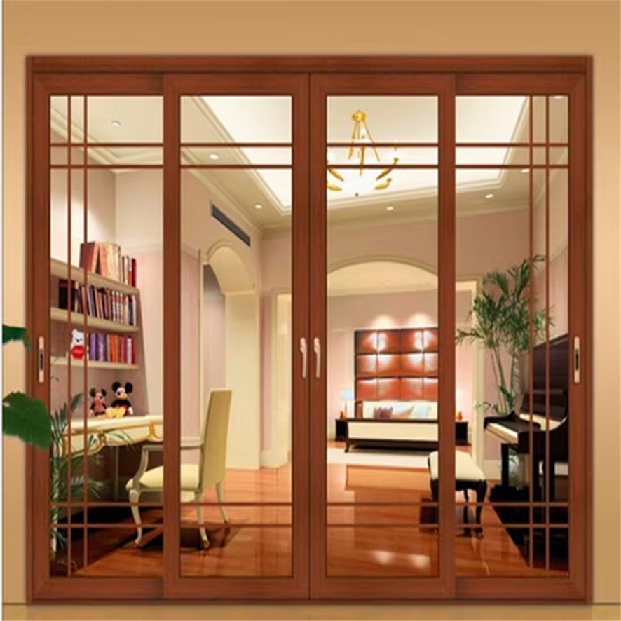 Cửa Nhôm Trượt Quay 4 Cánh Màu Vân Gỗ