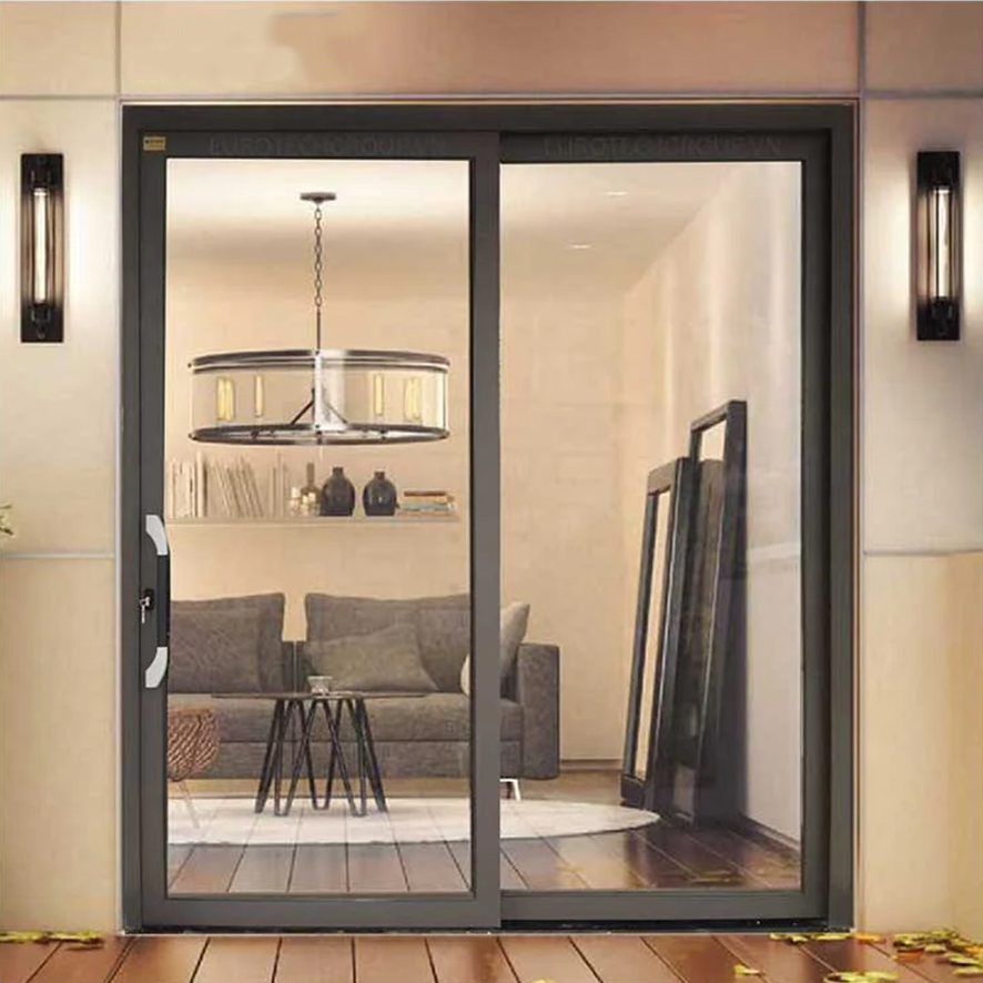 Cửa Nhôm Trượt Quay 2 Cánh Màu Nâu Cà Phê