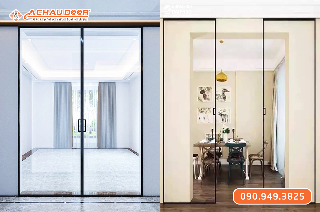 Cửa Trượt Slim 2 Cánh Lùa 2 Bên Trên 1 Ray