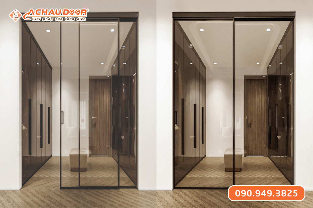 Cửa Trượt Slim 2 Cánh Lùa Trên 2 Ray