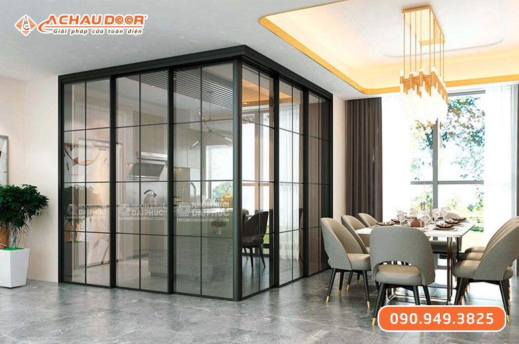 Cửa Nhôm Slim Lùa Nối Góc 90 Độ