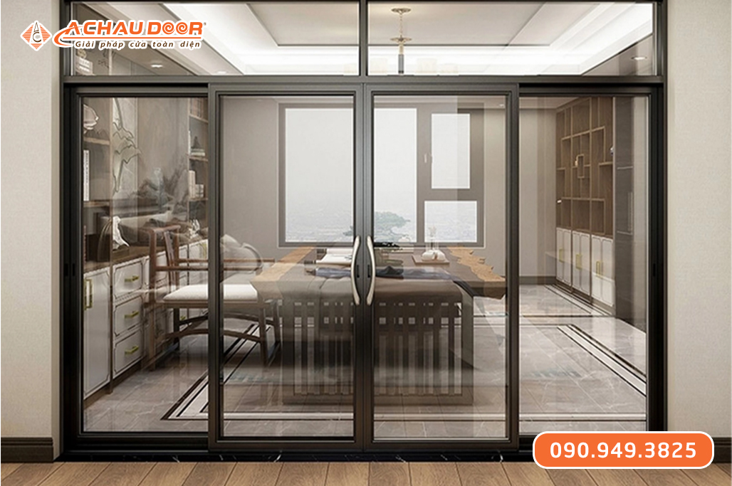 Cửa Nhôm Trượt Quay 4 Cánh Màu Xám Ghi