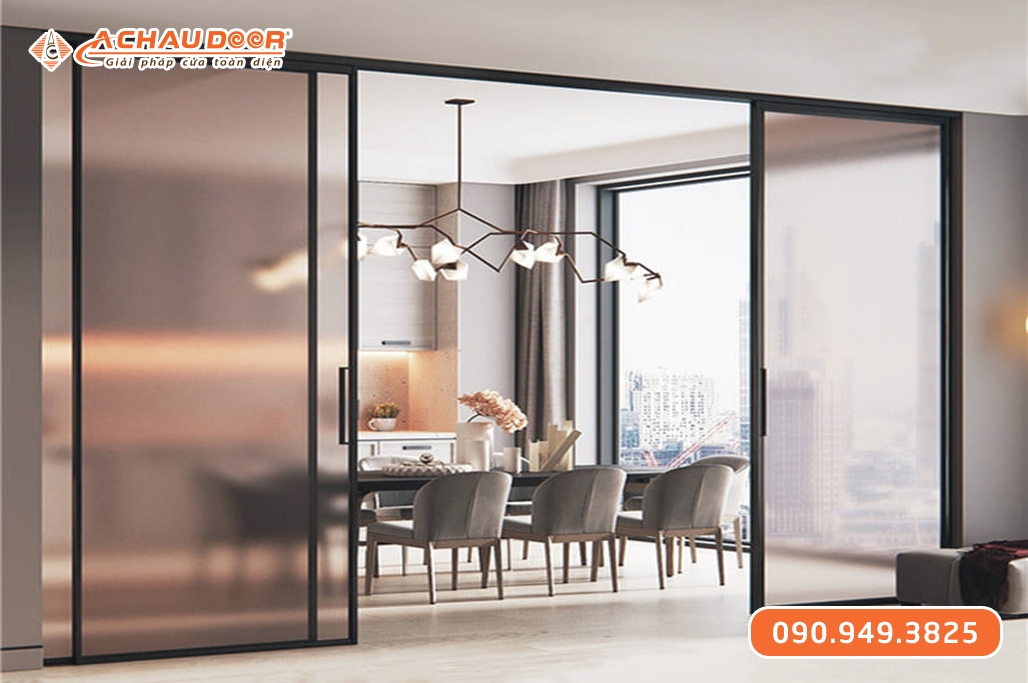 Cửa Trượt Slim 2 Cánh Lùa 2 Bên Trên 1 Ray