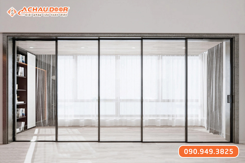 Cửa Trượt Slim 5 Cánh, 4 Cánh Lùa 1 Cánh Cố Định