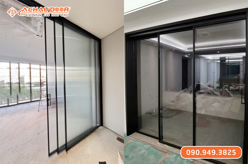 Cửa Nhôm Kính Cường Lực 3 Cánh Lùa