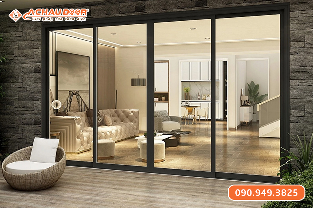 Cửa Nhôm Trượt Quay 4 Cánh Màu Xám Ghi