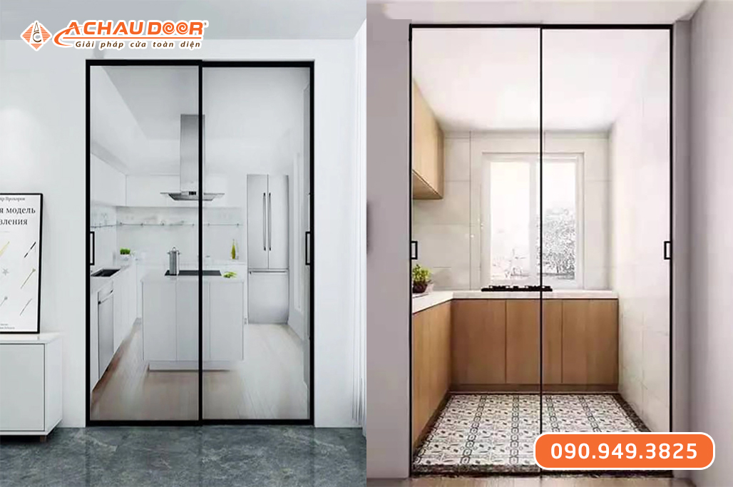 Cửa Trượt Slim 2 Cánh Lùa 2 Bên Trên 1 Ray