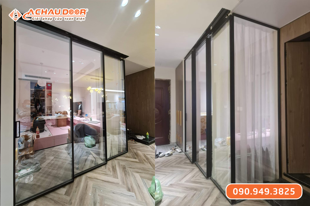 Cửa Trượt Slim 3 Cánh Trượt Qua Lại Trên 3 Ray