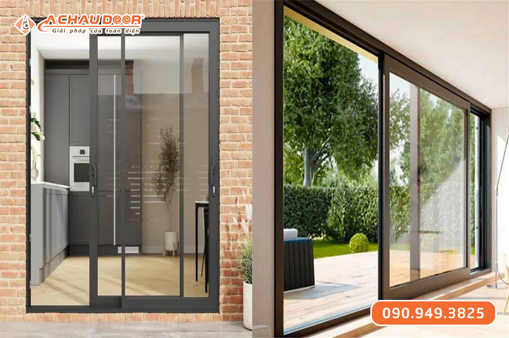 Cửa Nhôm Trượt Quay 2 Cánh Màu Nâu Cà Phê