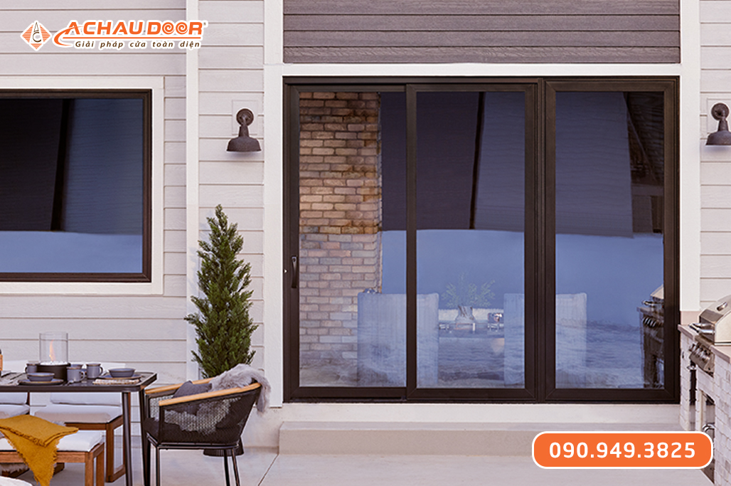 Cửa Nhôm Trượt Quay 3 Cánh Màu Nâu Cà Phê
