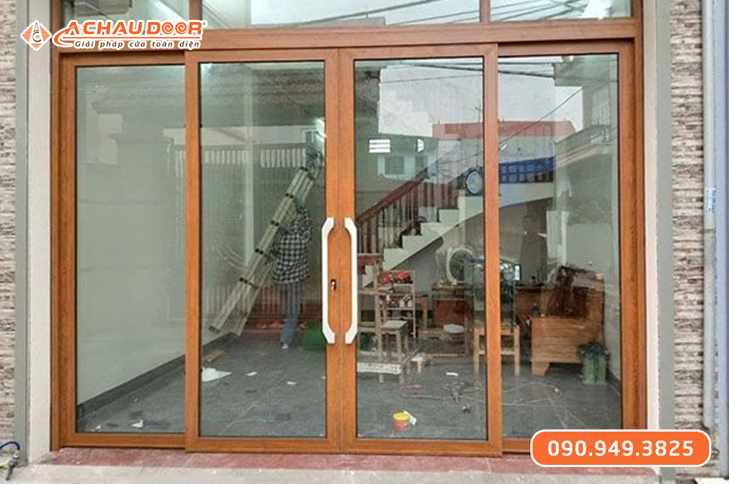 Cửa Nhôm Trượt Quay 4 Cánh Màu Nâu Cà Phê