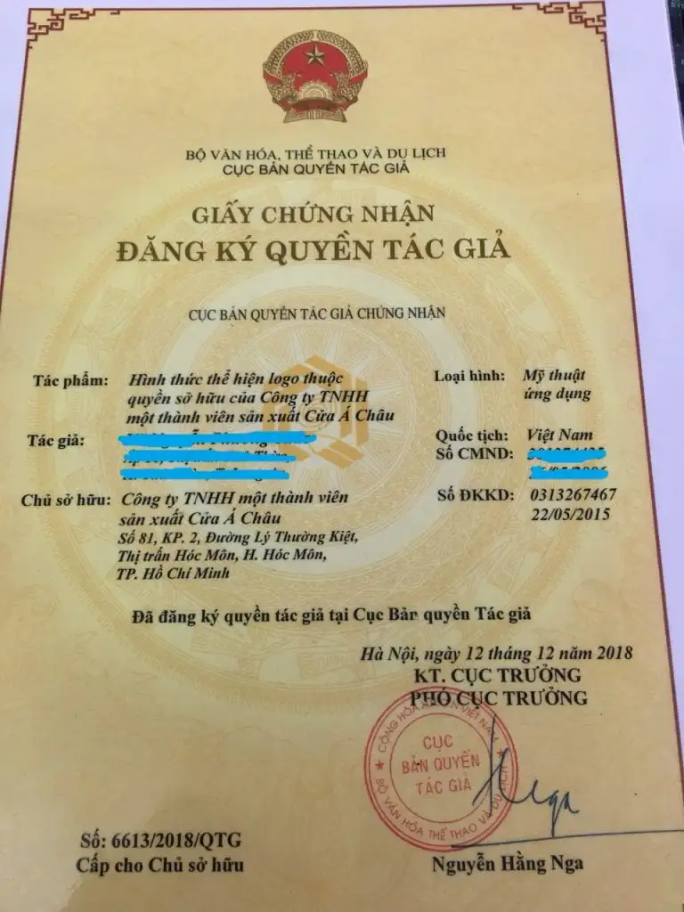 Giấy chứng nhận đăng ký quyền tác giả