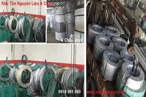 Kho nguyên liệu tôn mạ màu sản xuất cửa kéo cửa cuốn