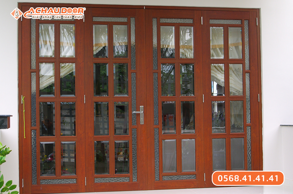 Cửa nhôm giả gỗ 4 cánh