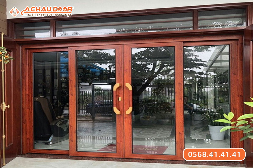 Cửa nhôm giả gỗ 4 cánh