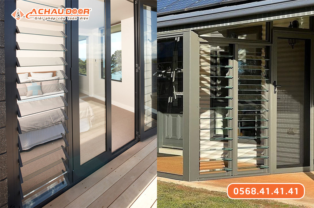 Cửa chớp nhôm cố định kết hợp kính