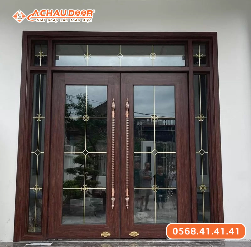 Mẫu cửa nhôm vân gỗ 2 cánh