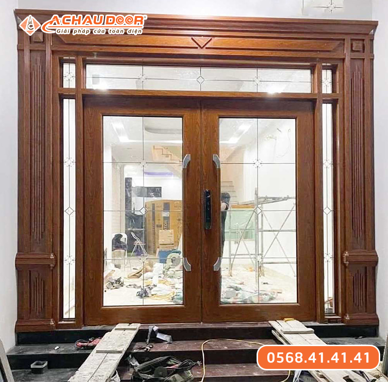 Mẫu cửa nhôm vân gỗ 2 cánh