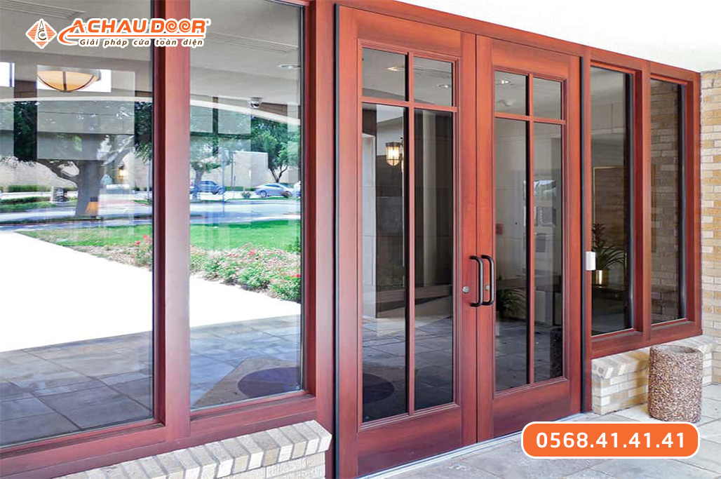 Mẫu cửa nhôm vân gỗ 2 cánh