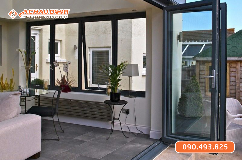 Mẫu cửa trượt xếp gấp nhôm Xingfa hệ 55