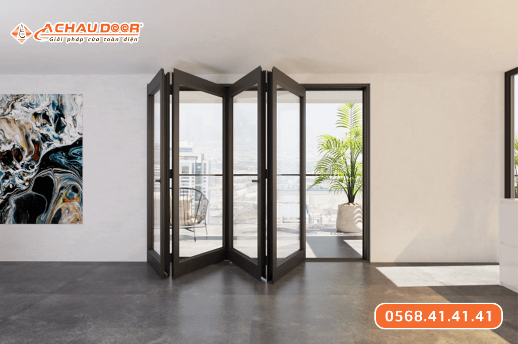 Cửa nhôm kính 4 cánh xếp trượt dành cho lối đi chính